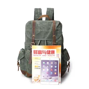 Grosse Kapazitaet Herren Canvas Rucksack Vintage Freizeit Reise Outdoor Schultertasche