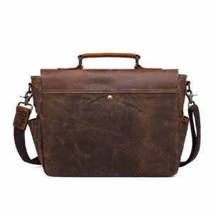 Men vintage canvas leather messenger bag waterproof business casual shoulder crossbody bag