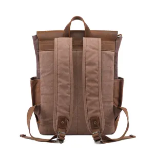 Vintage Canvas Leder Rucksack für Herren Damen retro Freizeit Reise Schultertasche braun
