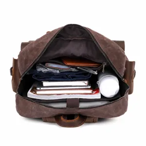 Vintage oil wax canvas leather backpack men large capacity travel computer backpack bag