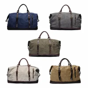 Grand sac de voyage de weekend en toile pour hommes, sac de sport vintage en cuir.