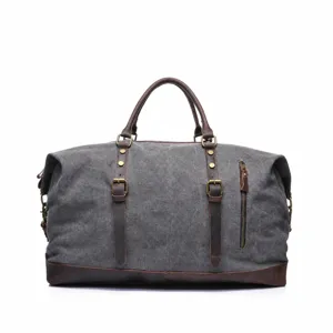 Sac de voyage homme grande capacite en toile vintage weekend bagage a main gris foncé