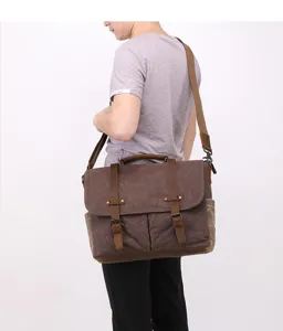 Vintage oil wax canvas men messenger bag durable waterproof shoulder crossbody bag detail view