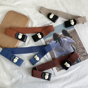 Women Elastic Stretch Belt Cute 3D Bear Buckle Invisible Waist Band Casual Versatile Jeans Belt Accessories