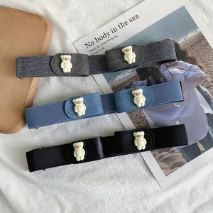 Womens elastic stretch waist belt with cute bear decor invisible jeans belt multi color