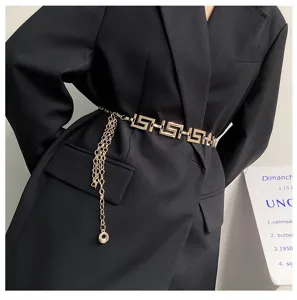 Gouden metalen taille ketting riem voor vrouwen, vintage geometrisch ontwerp blazer