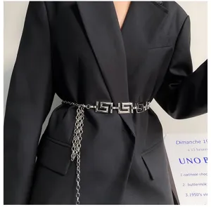 Vrouwen mode zilver metaal ketting riem vintage geometrische taille accessoire voor jurk blazer