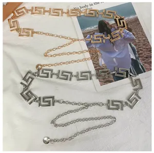 Metalen tailleketting voor dames, retro geometrische schakelriem voor jurken en stijl.