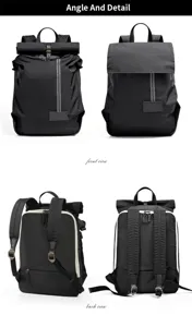 Wasserdichter Nylon Sport Reise Rucksack Details, mit Ansichten aus mehreren Blickwinkeln.