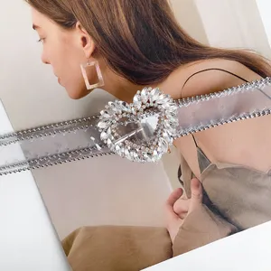 Cinturón transparente corazón strass mujer moda cintura ancha vestido accesorio decorativo