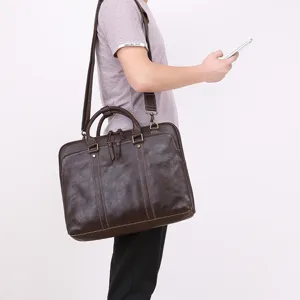 Men's genuine leather briefcase 15.6 inch laptop bag business shoulder messenger bag.
