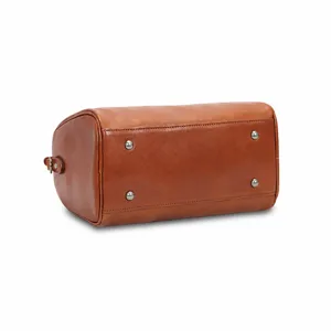 Vintage vegetable tanned leather Boston bag for women, retro brown crossbody shoulder bag.