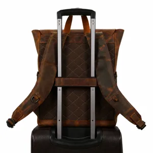 Vintage genuine crazy horse leather men backpack laptop travel business brown leather bag