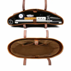 Vintage genuine leather tote bag for women large capacity casual commuter shoulder bag