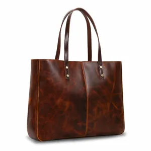 Vintage Genuine Leather Tote Bag Large Capacity Women Casual Shoulder Commuter Handbag