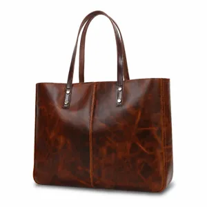 Vintage Genuine Leather Tote Bag Large Capacity Women Work Handbag Casual Shoulder Bag