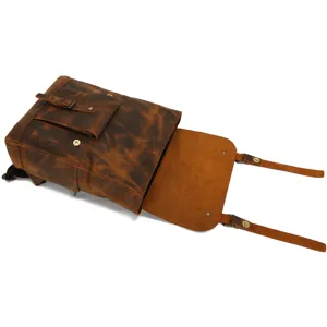 Vintage Crazy Horse Leather Men Backpack 15.6 Inch Laptop Travel Casual Brown Bag