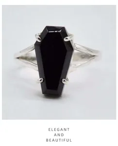 Anello in argento con gemma a forma di bara nera gotico punk, elegante anello donna.