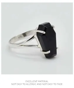 Anello bara in zircone nero stile punk argento S925 gioielli di moda alternativa per donne uomini