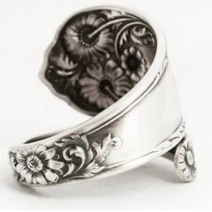 Vintage daisy spoon ring open adjustable silver finger ring unique boho aesthetic jewelry