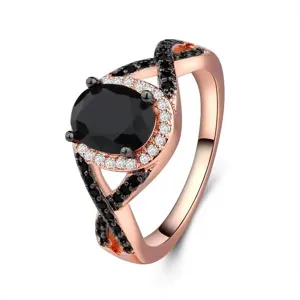 Anello vintage elegante in zircone nero e oro rosa incrociato gioiello alla moda per donna