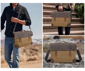 Vintage Canvas Leder Herren Umhängetasche lässige Business Aktentasche für den Alltag.
