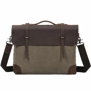 Vintage Herren Canvas Umhängetasche, große Kapazität Ölwachs Leder Business Aktentasche.