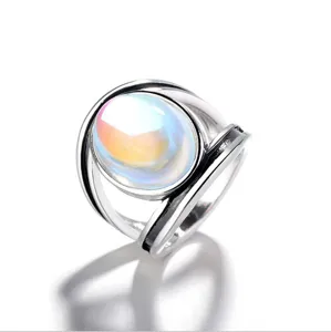 Wunderschöner Vintage Silber bunter Mondstein Ring für Damen böhmischer Schmuck Stil