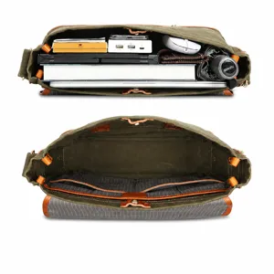Retro canvas messenger bag for women, vintage shoulder bag with multiple interior compartments.