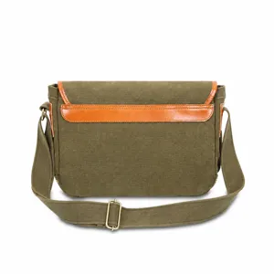 Vintage canvas messenger bag for women, retro crossbody shoulder bag with leather trim.