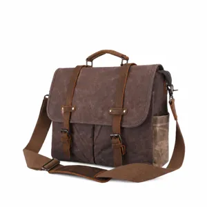 Vintage canvas messenger bag for men, durable waterproof leather shoulder crossbody bag.
