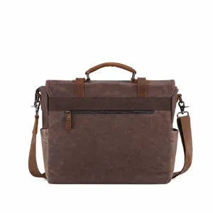 Vintage waxed canvas messenger bag for men, durable waterproof casual shoulder briefcase.