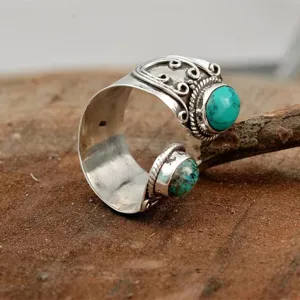 Vintage Turquoise Open Ring Europese Stijl Zilveren Ring Statement Vinger Sieraad