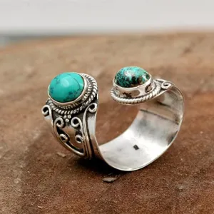 Vintage turkoois open ring in retro zilver stijl sieraden dames mode statement boho cadeau
