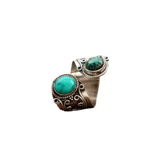 Vintage dubbele turquois open ring retro stijl zilver snijden verstelbare sieraden vrouw