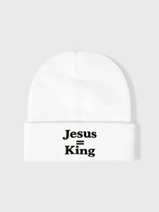 Λευκό πλεκτό σκουφάκι beanie με κέντημα Jesus King, ζεστό χειμερινό καπέλο με ρεβέρ