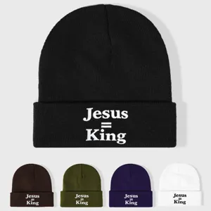 Μαύρο πλεκτό σκουφί με κέντημα Jesus King χειμωνιάτικο ζεστό casual καπέλο για καθημερινά