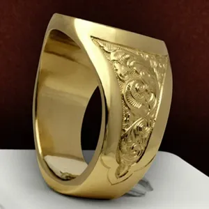 Anillo sello hombre oro vintage escudo grabado filigrana estilo lujo joya de tendencia