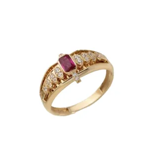 Anello donna placcato oro moda con gemma rossa e zirconi vista principale del prodotto