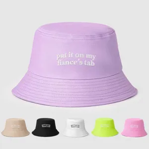Womens Casual Polyester Bucket Hat Summer Sun Protection Digital Printed Letter Embroidery Fisherman Hat Outdoor Cap