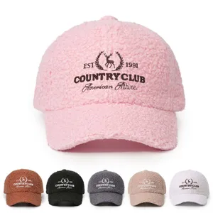 Casquette de Baseball en Velours Teddy Unisexe Réglable Décontracté Extérieur Protection Solaire Brodé de Lettres Chapeau de Cerf