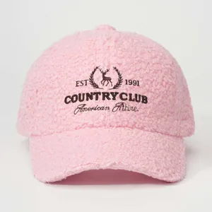 Casquette de baseball en polaire teddy rose broderie avant style country club