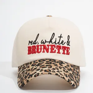 Casquette de baseball bord léopard brodée texte red white brunette chapeau stylé