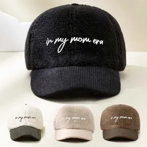 Unisex Corduroy Lammfell Baseball Kappe Buchstaben Stickerei Verstellbar Farbabstimmung Casual Sonnenschutz Dad Hut