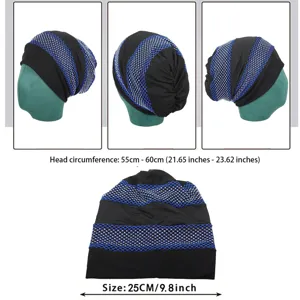 Women rhinestone mesh turban hat black crystal beaded beanie stylish head wrap for ladies