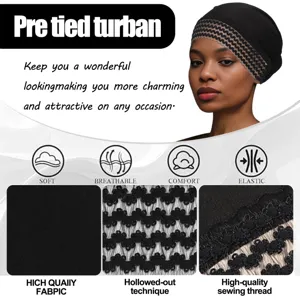 Schwarzer Turban mit edler Spitzenverzierung, weiche atmungsaktive Mütze für Damen.