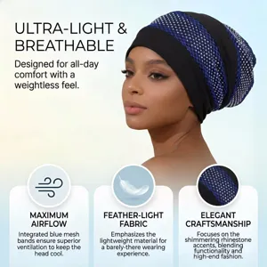 Lightweight breathable rhinestone turban hat, stylish mesh comfort cap for women daily wear.