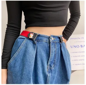 Women lazy elastic waist belt with cute rabbit decoration red adjustable stretch belt