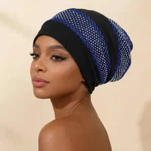 Women Rhinestone Mesh Turban Hat Polyester Sparkling Crystal Head Wrap Casual Fashion Headwear Female Accessories