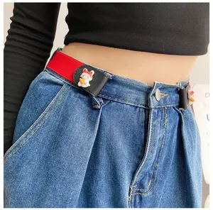 Cute cartoon rabbit lazy belt for women red elastic stretch waist belt without buckle